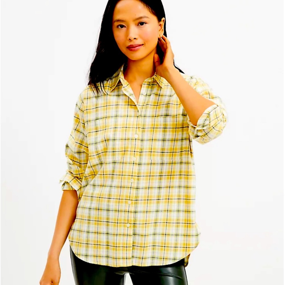BNWT BEAUTIFUL AND SOFT YELLOW PLAID FLANNEL TUNIC BY LOFT